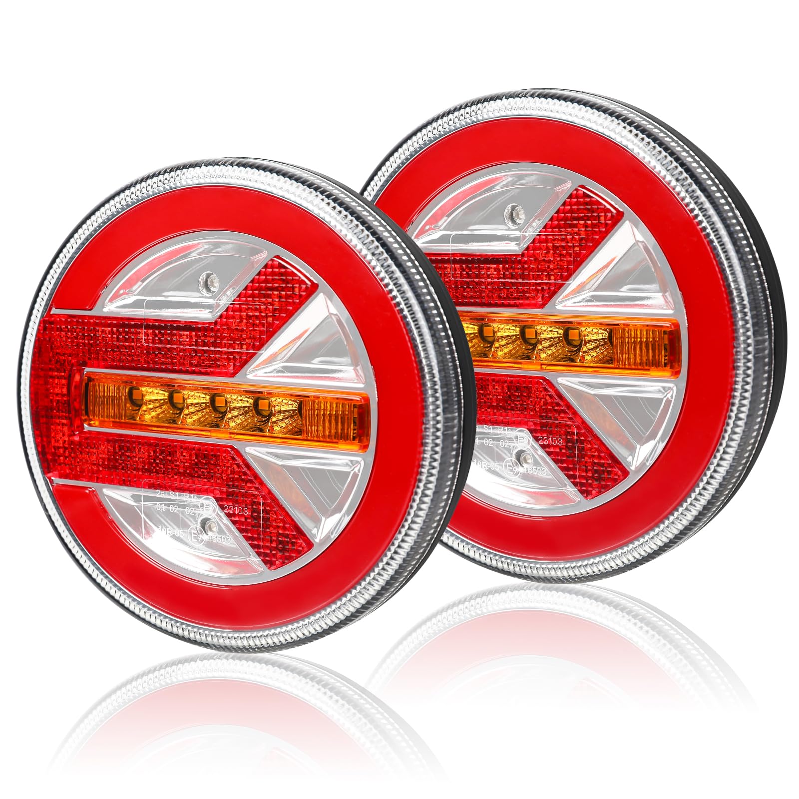AOHEWEI 2 Pezzi Fanali Posteriori Rotondi LED per Rimorchio 12V/24V Impermeabili, Luce Posteriore, Freni, Freccia per Camion, Autocarro, Roulotte, Furgone, Trattore