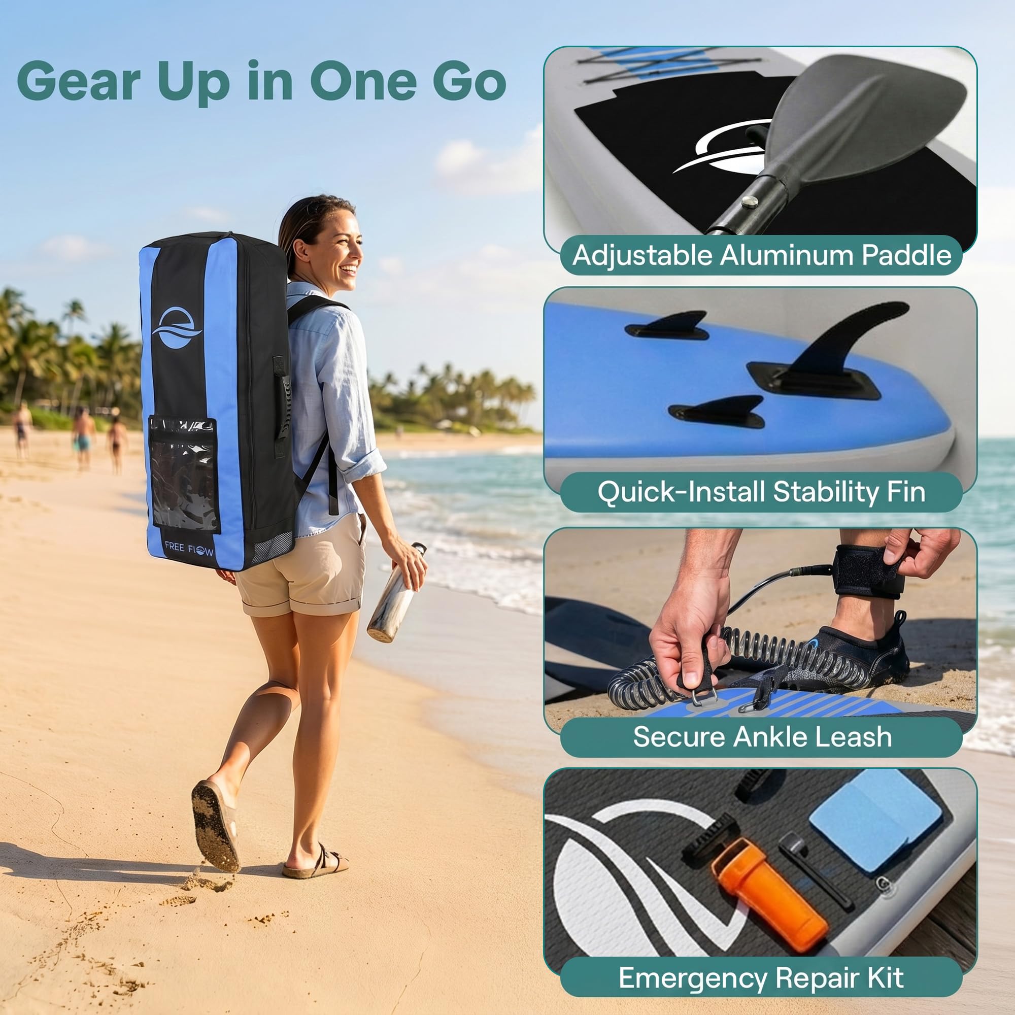 SereneLife Deska do wiosłowania Opblaasbaar Stand Up (15 cm Dik) stawia Premium SUP Akcesoria & Draagtas, stojak Brede, Bodemvin voor Peddelen, Surfcontrole, Antislip Dek, Jeugd & Volwassen