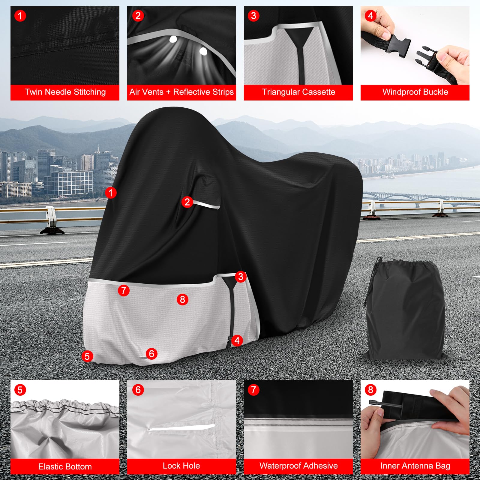 Telo moto per esterno per Piaggio Vespa GTV GTS GT60/125/200/250/300 (con bagagliaio), 420D tessuto Oxford impermeabile resistente all'inverno telo coprimoto copri moto