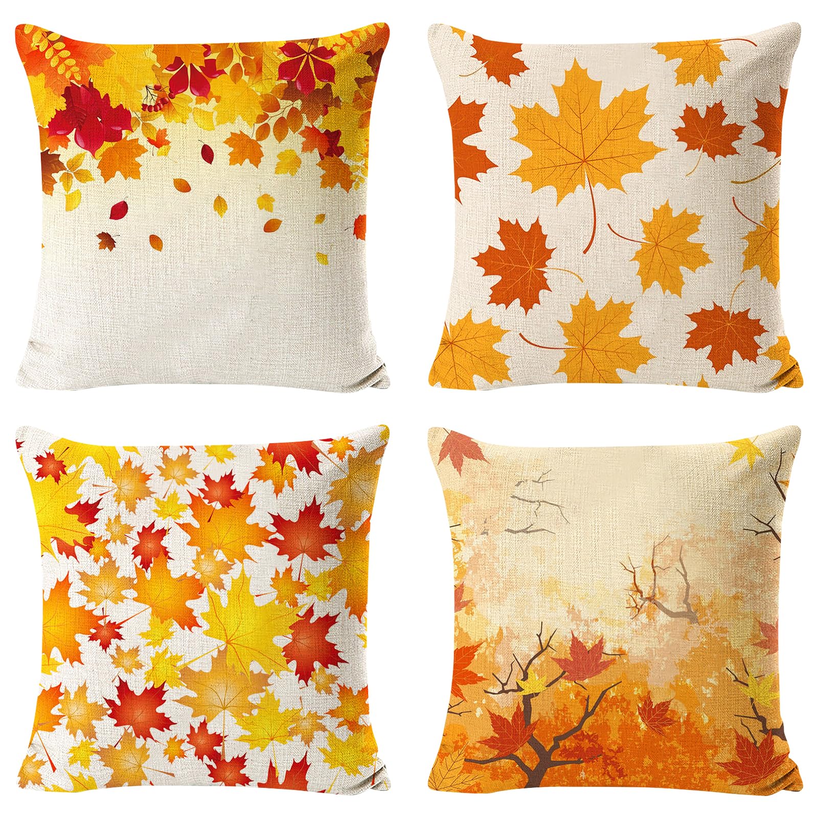 Bonhause Federe per Cuscini Autunno 45 x 45 cm Copricuscini Decorativi Foglie Alberi Autunnali Velluto Morbido Federa per Cuscino Divano Casa Giardino Decorazione Set di 4