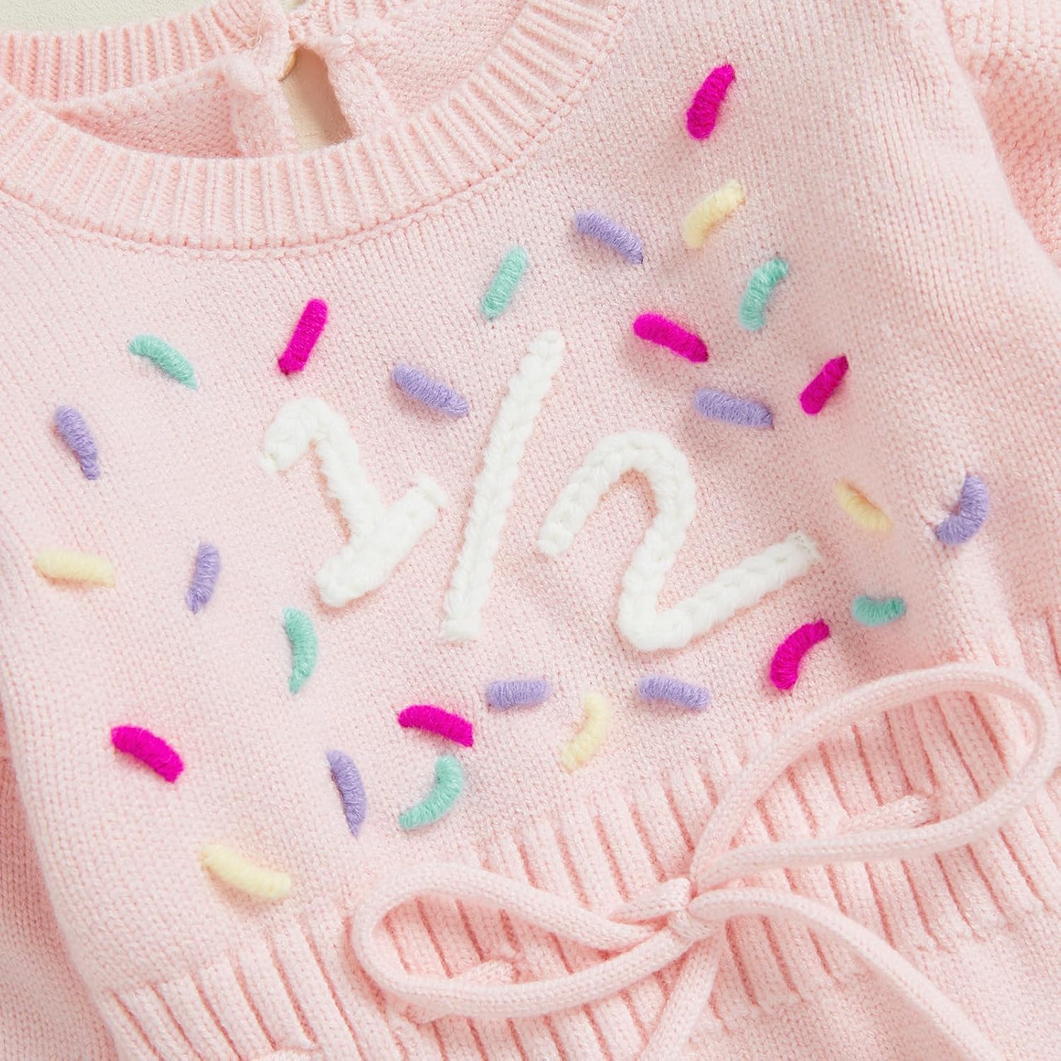 BULINGNA Baby Girl 1st 1/2 Birthday Outfit Long Sleeve Knit Letters Donut Embroidery Romper Sweater Fall Birthday Clothes - Image 5