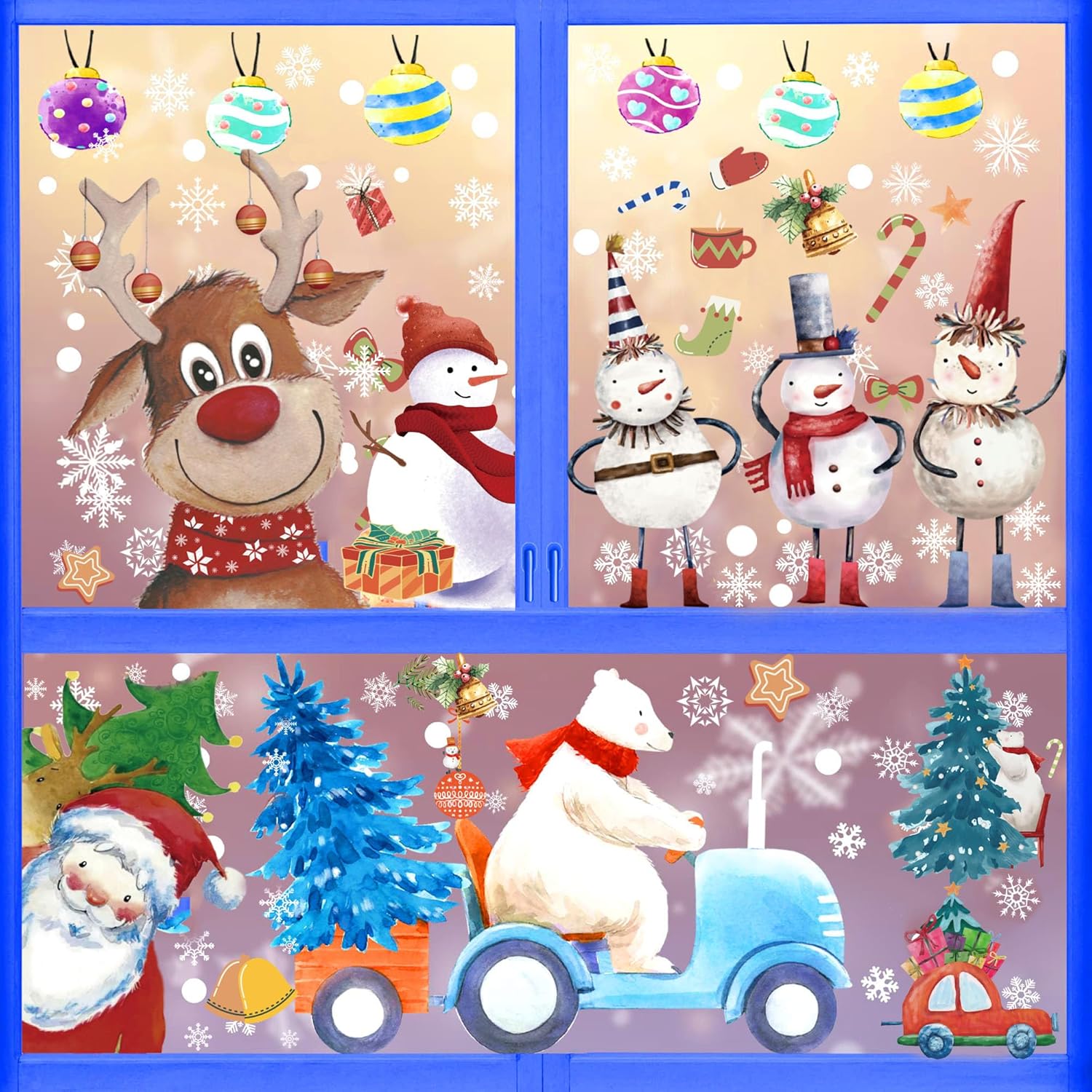 Christmas Window Stickers, 9 Sheets Reusable Christmas Window