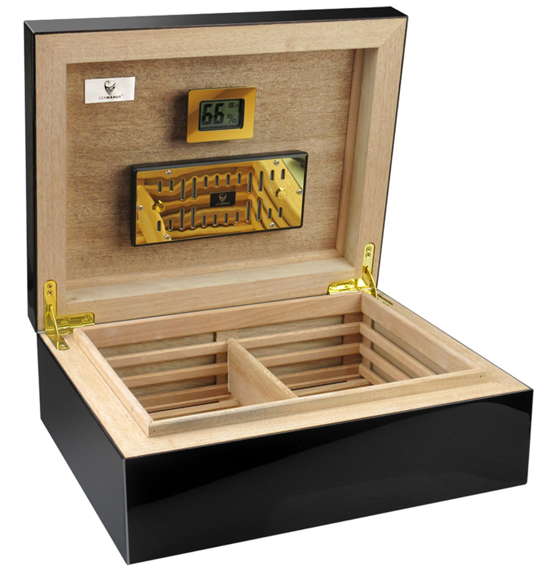 GERMANUS "Prandium" Premium Zigarren Humidor mit Digital Hygrometer in Schwarz für ca. 100 Zigarren