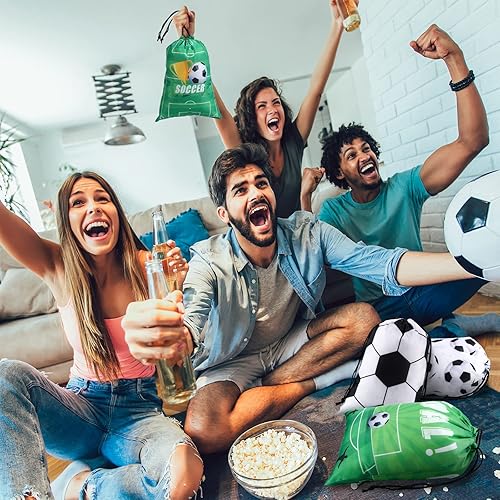 Miniatura 6 de Shappy 12 bolsas de fiesta de fútbol – Bolsas deportivas con cordón para decoración de cumpleaños, fútbol, baloncesto y baby shower