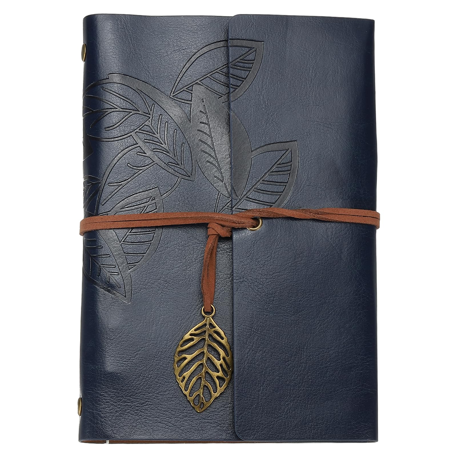 PATIKIL A6Leather Cover Loose Leaf Journal Notebook, 7.28x5 Inch Travel Refillable Leather Diary Scrapbook Gift with 100GSM Blank Kraft Paper for Office Daily Writing Business, Blue