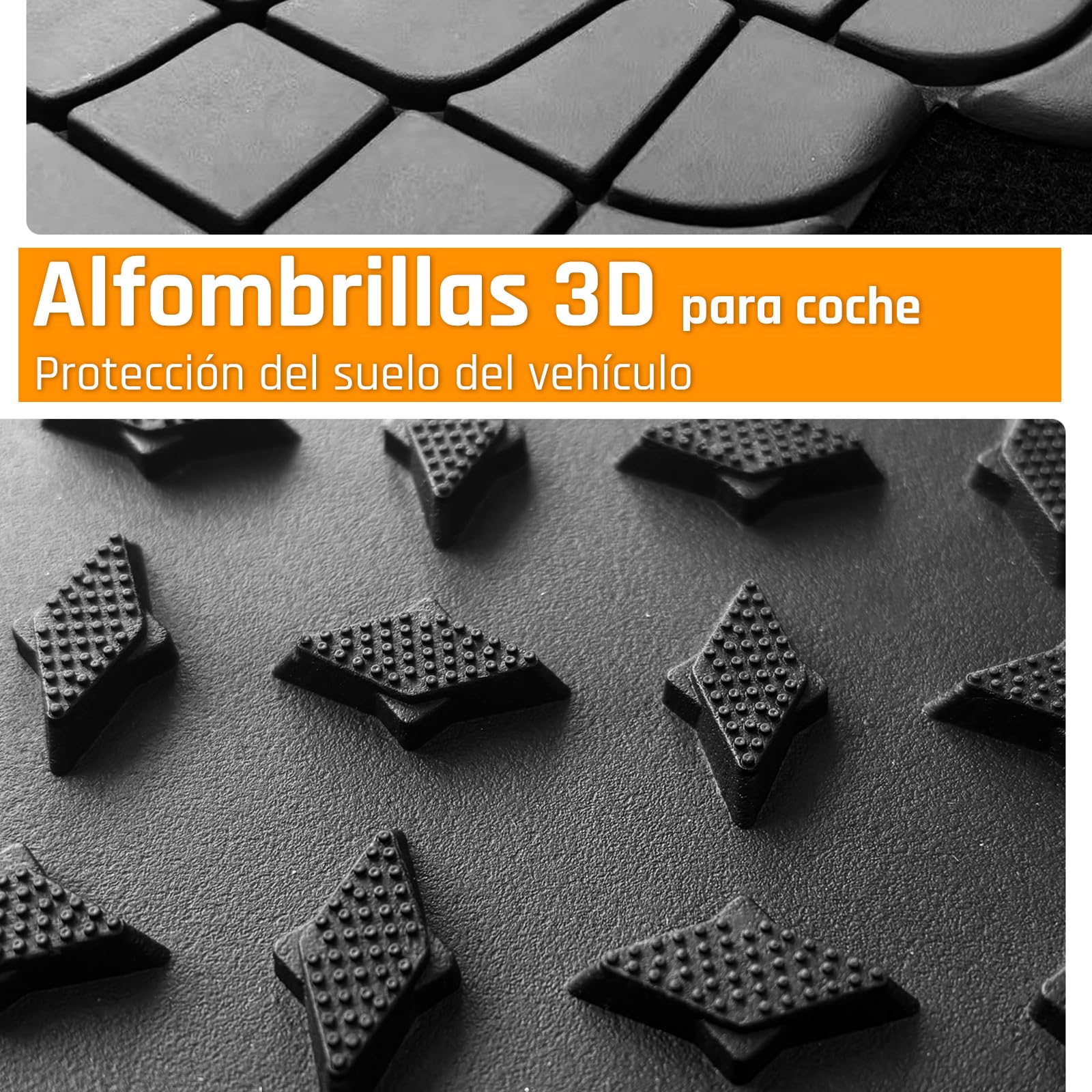 Alfombrillas de Goma Universales para Coche, Alfombrillas de Caucho Antideslizantes Ajustables, Juego 4 Piezas, Delanteras 44,5x72 cm, Traseras 43,5x43,5 cm, Color Negro
