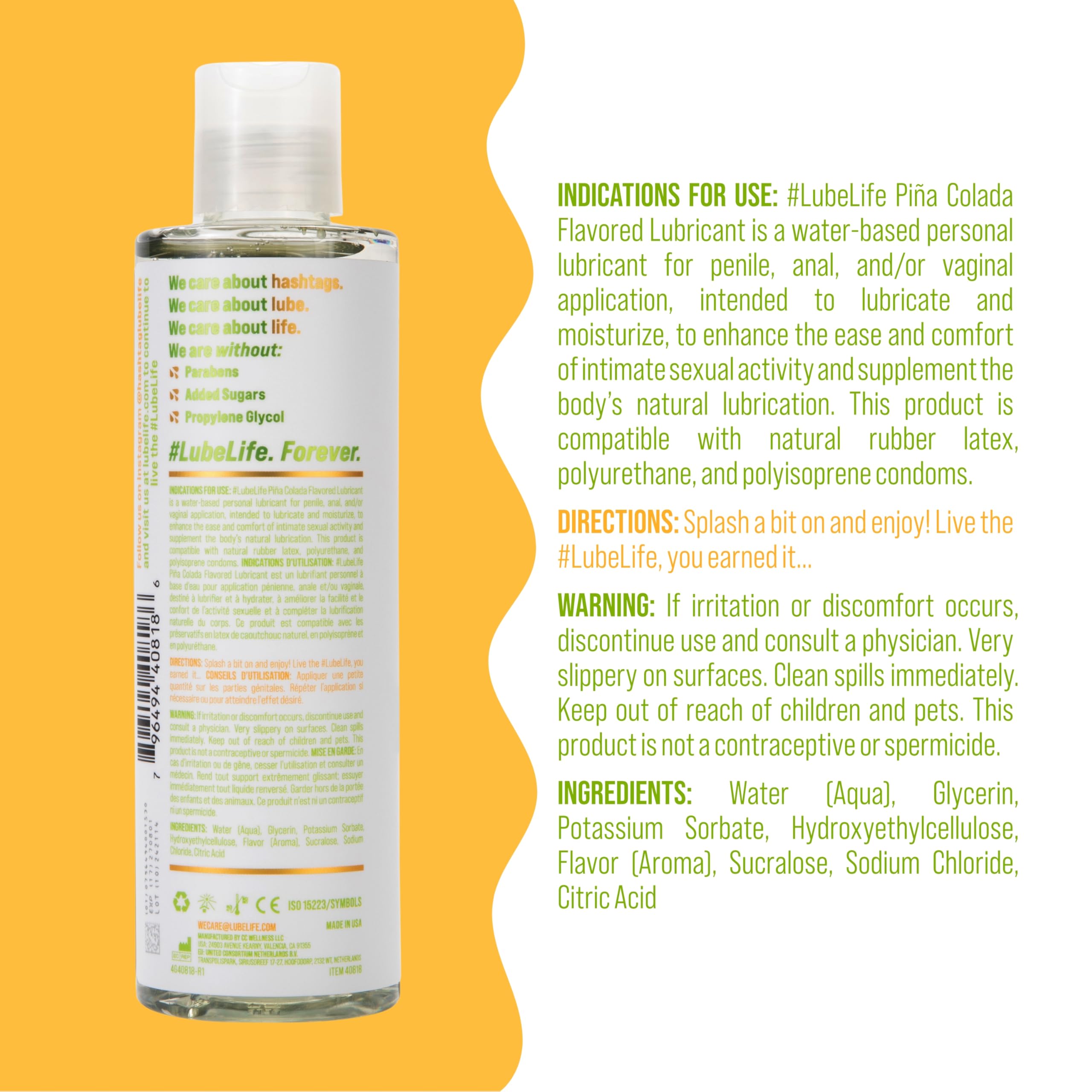 LubeLife Water-Based  Flavored Lubricant, Personal Lube for Men, Women and Couples, Made Without Added Sugar, 8 Fl Oz: Piña Colada