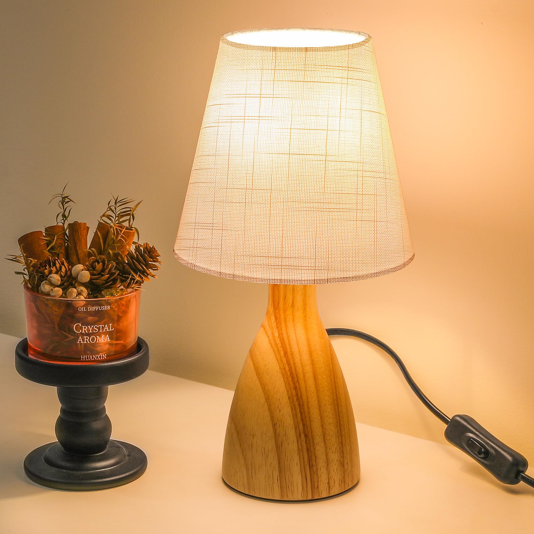 Bedside Lamps, Table Lamp for Living Room Bedroom, Small Lamps for Living Room - Simple Bed Lamp Desk Lamps with Button Switch for Kids Room, Study, Dorm, Office, Shelves(Bulb Included) (1, Wood)