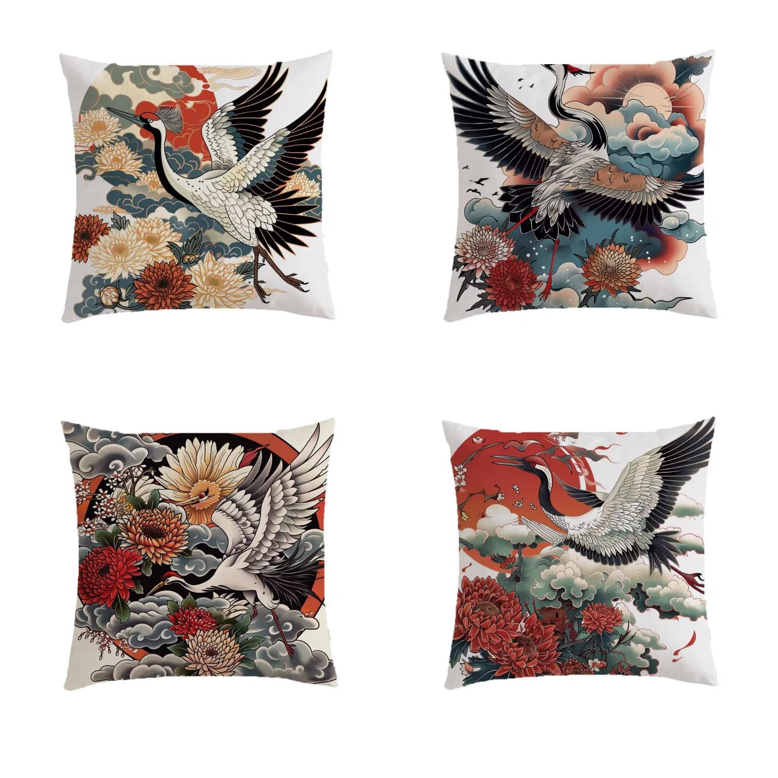Housse de coussin 60x60cm extérieur lot de 4 fleurs pour décoration de jardin