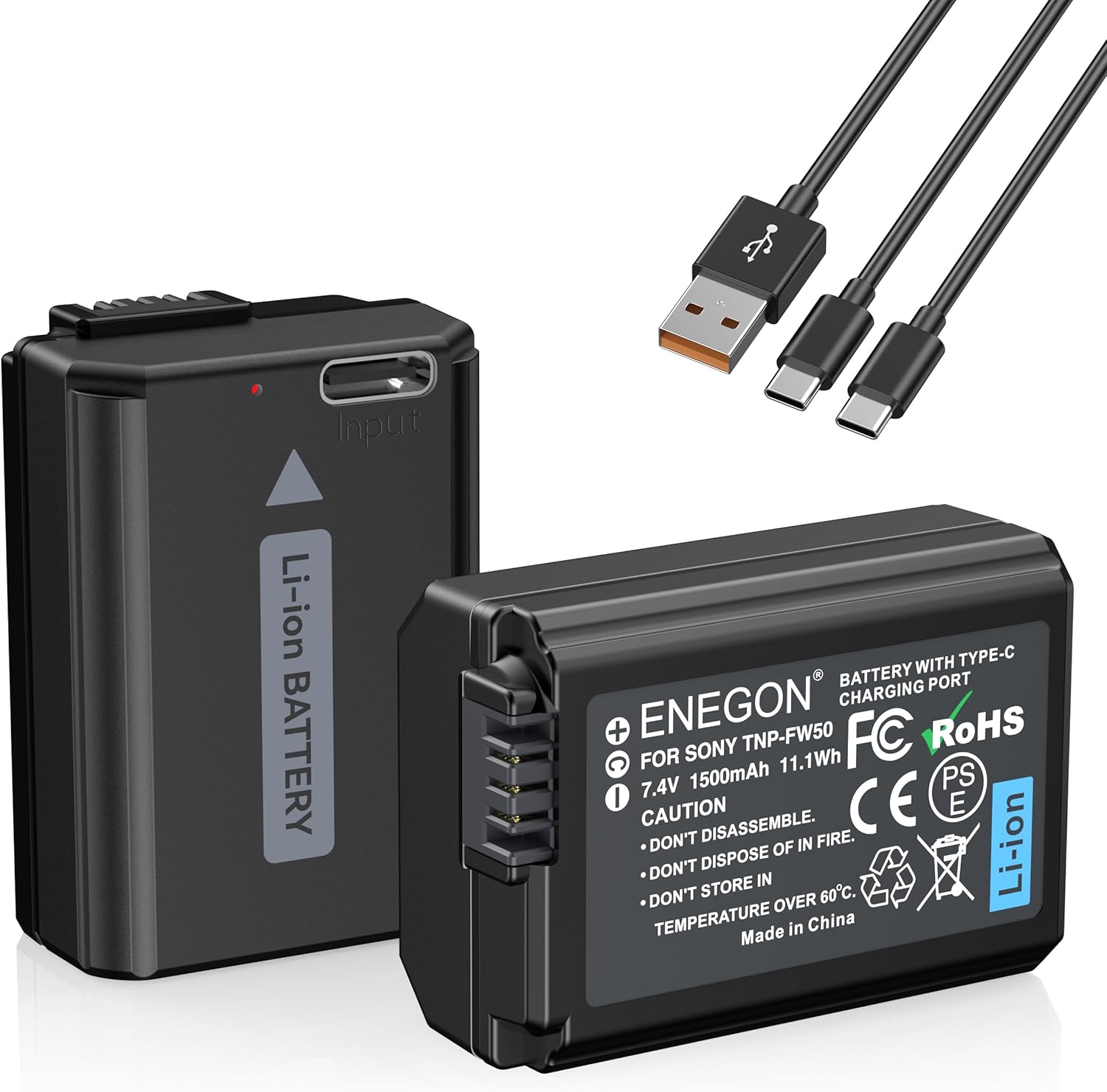 ENEGON NP-FW50 Battery (2-Pack,1300mAh) and Dual Charger for Sony ZV-E10, Alpha A6000, A6300, A6400, A6500, a5000, a5100, A7, A7II, A7RII, A7SII, A7S, A7S2, A7R, A7R2, A55, RX10 II III Camera