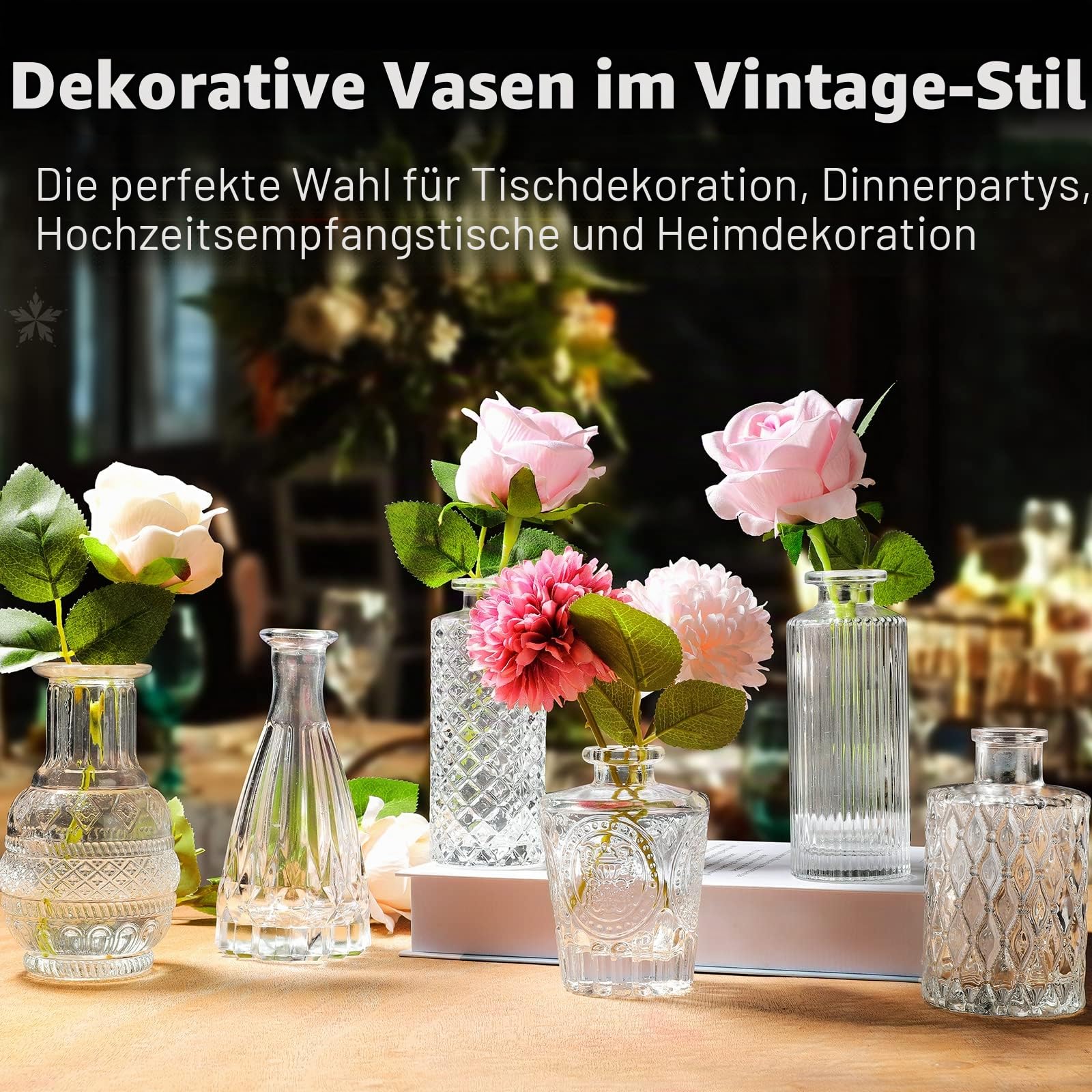 Kleine Vasen Set 24er Mini Vase Glas Vintage Hochzeit Kristalle Klare Blumenvase Verschiedene Groessen Modern Schmal Glasvasen Tischdeko Fur Blumen Deko Wohnzimmer Bad Muttertagsgeschenk