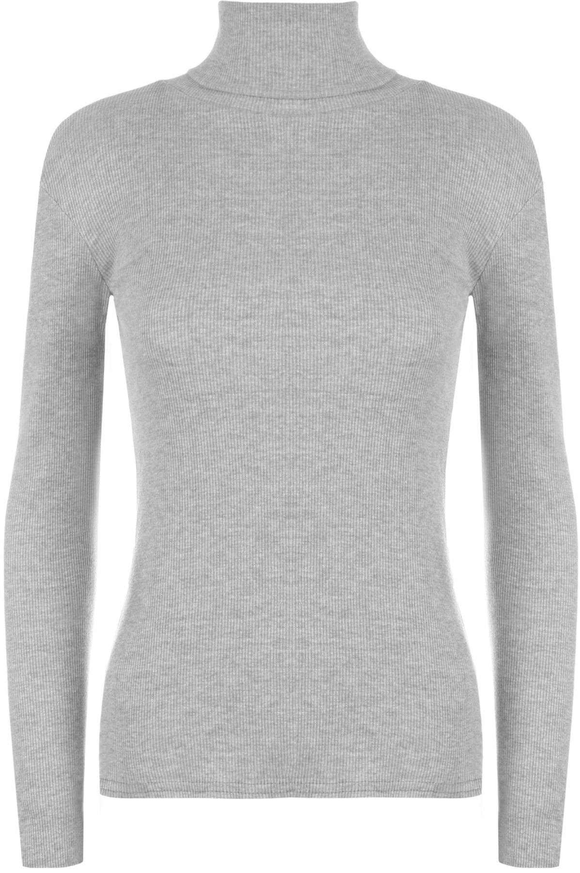 WearAll Ladies Ribbed Stretch Polo Neck Top Womens - Light Grey - 12/14