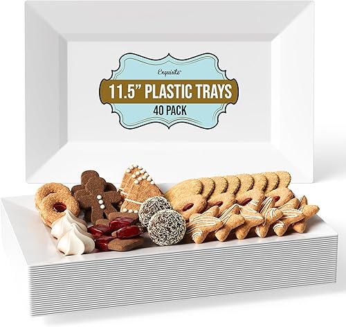 Exquisite Bandejas de plástico para fiestas, 40 unidades de platos blancos de 11.5 pulgadas, bandejas de plástico para alimentos, bandeja blanca,