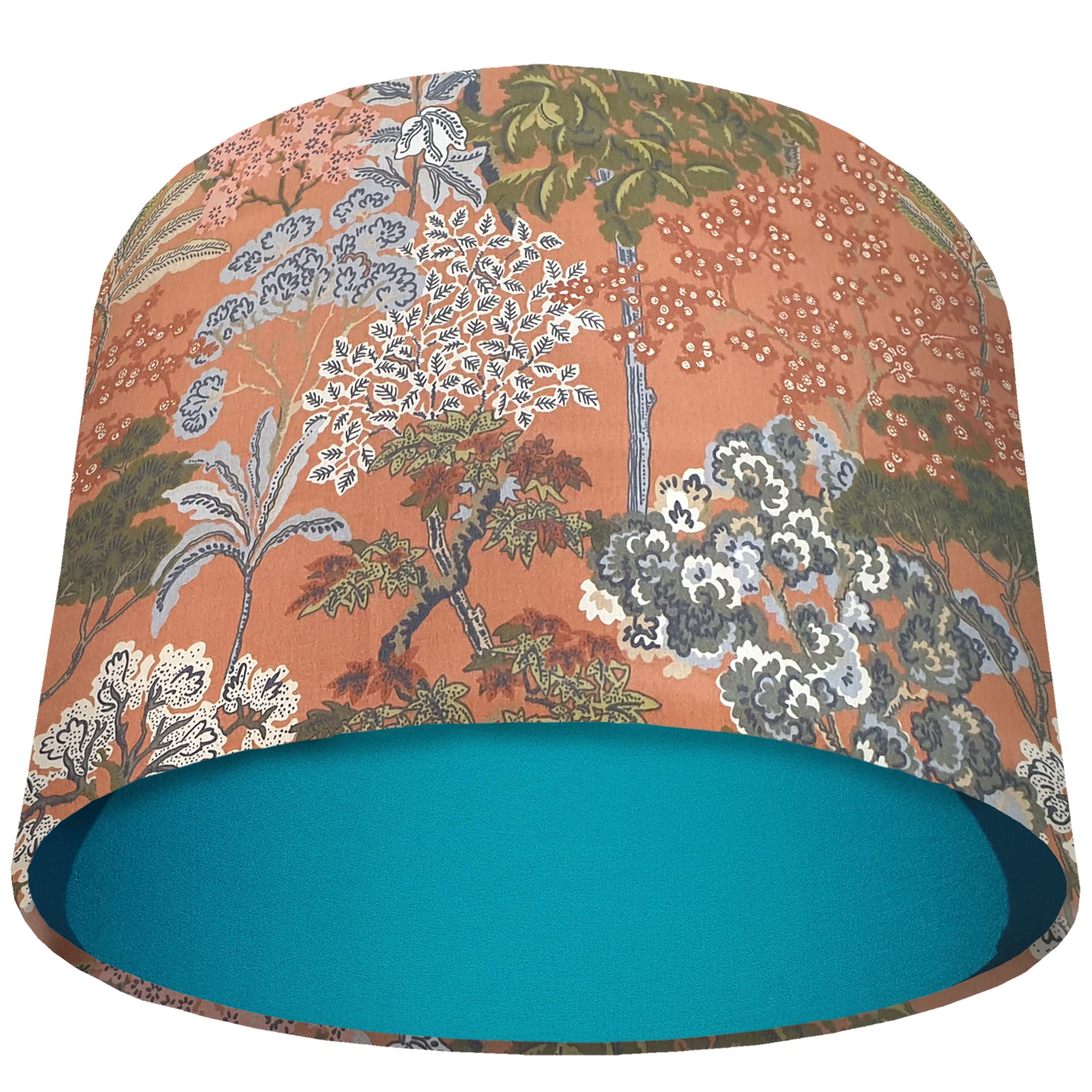 Earth Tone Orange Lampshade with Choice of Colour Lining, Country and Nature Themed Tree Design (Teal)