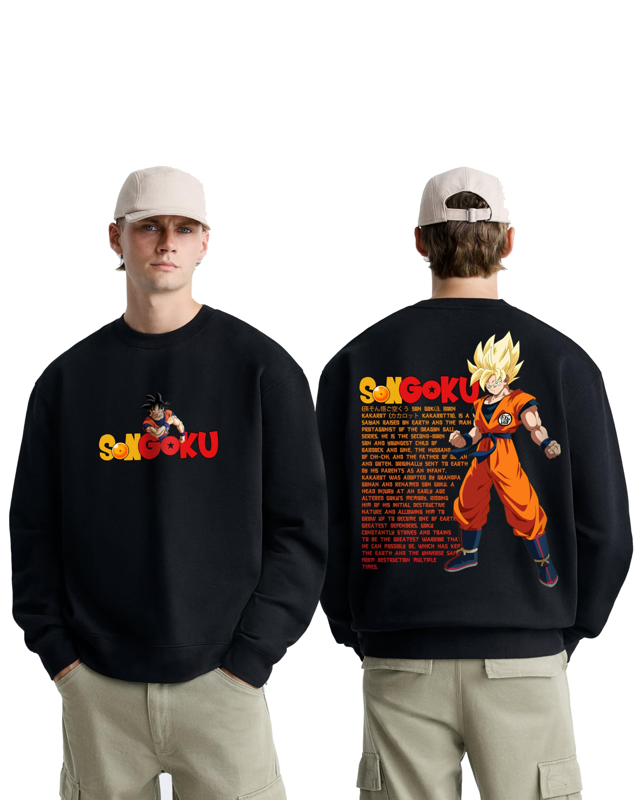 Goku Graphic Anime Sweatshirt | 100% Cotton Crew Neck | Full Sleeve | Printed Character Art Sweat Shirt for Men and Women-image-24