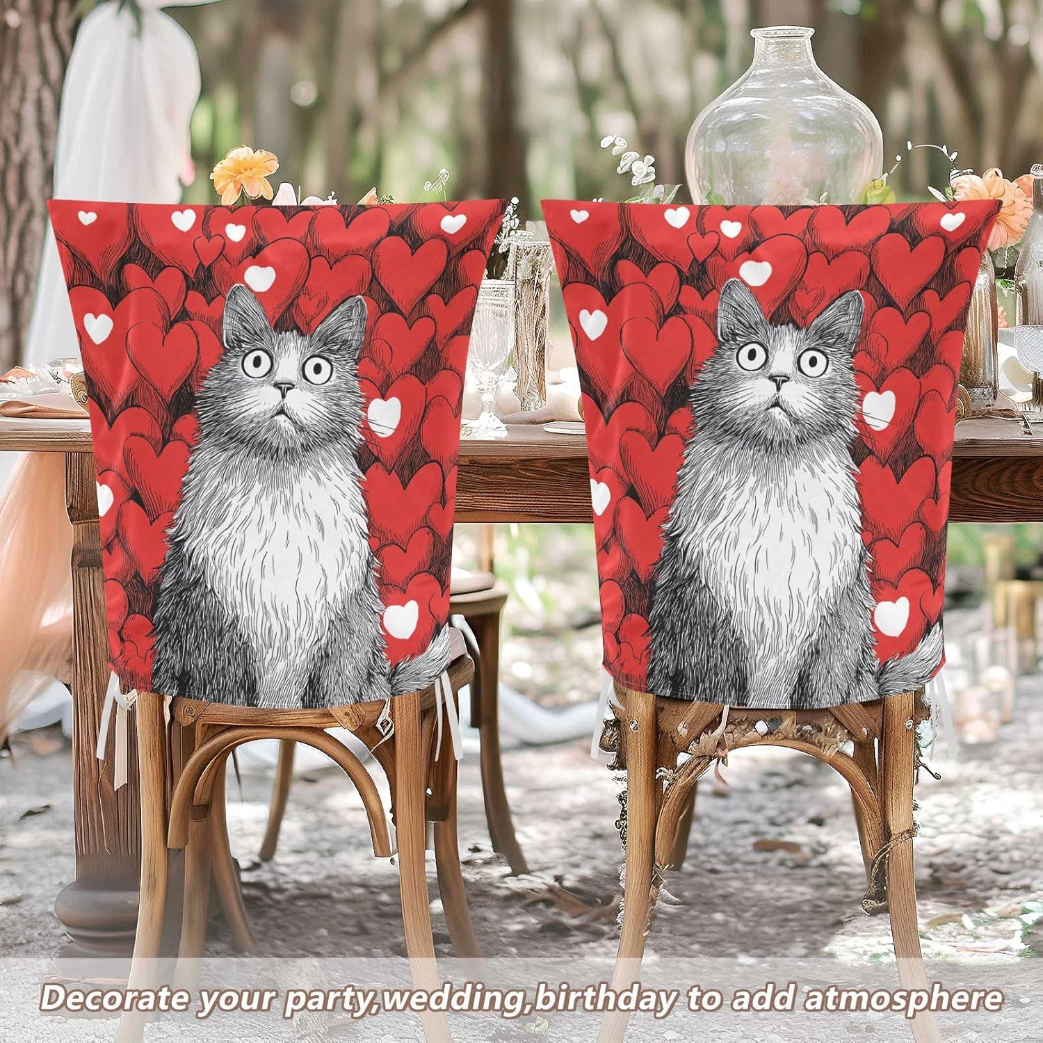ALAZA Cute Cat Hearts Chair Back Cover Set of 6, Washable Reusable Removable Chair Slipcovers Decorative Chair Cover for Home Kitchen Wedding Party