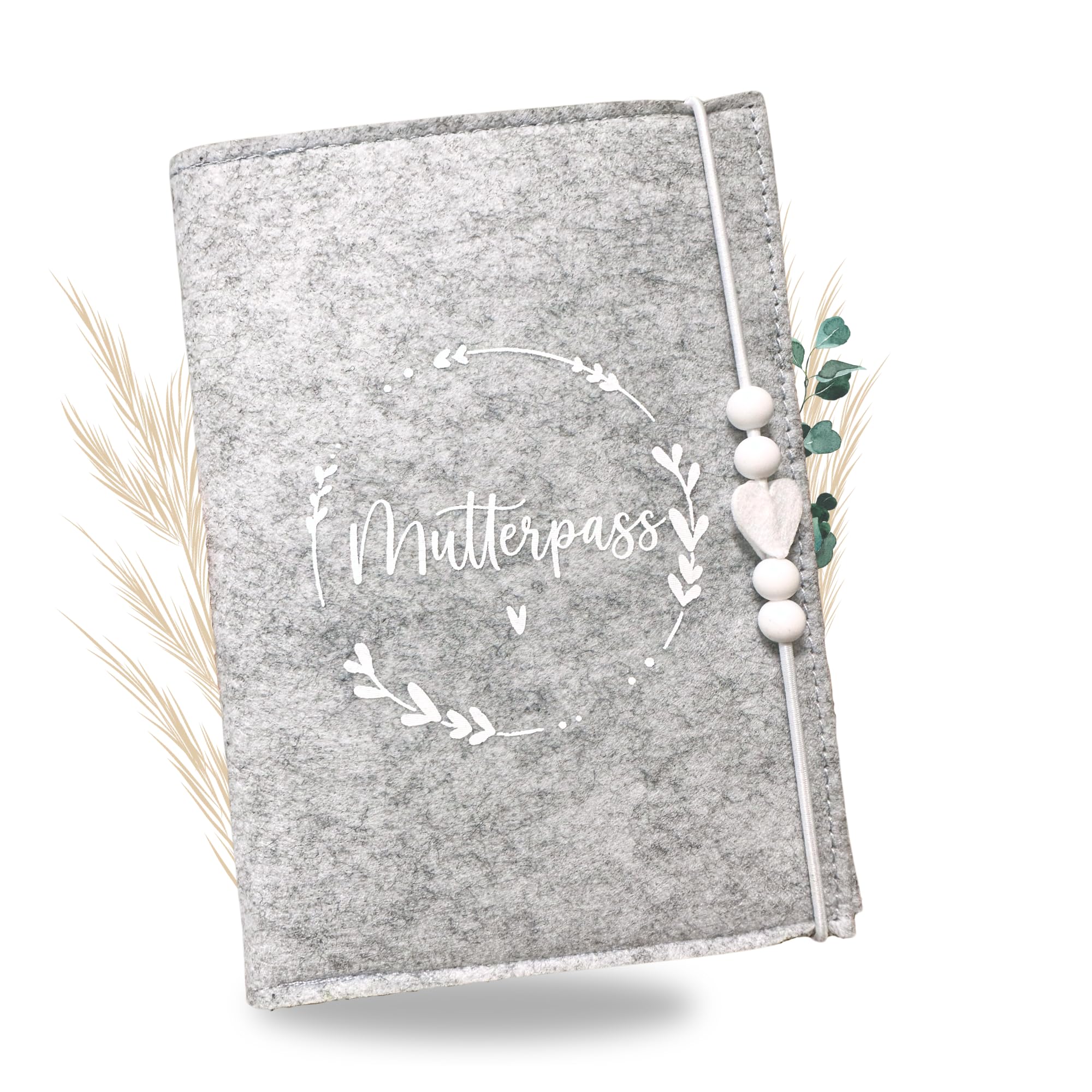 Premium Mutterpasshülle aus Filz für deutschen Mutterpass - mit Fächer für Ultraschallbild, Impfpass, Versichertenkarte - Handmade Mutterpass Schutzhülle grau