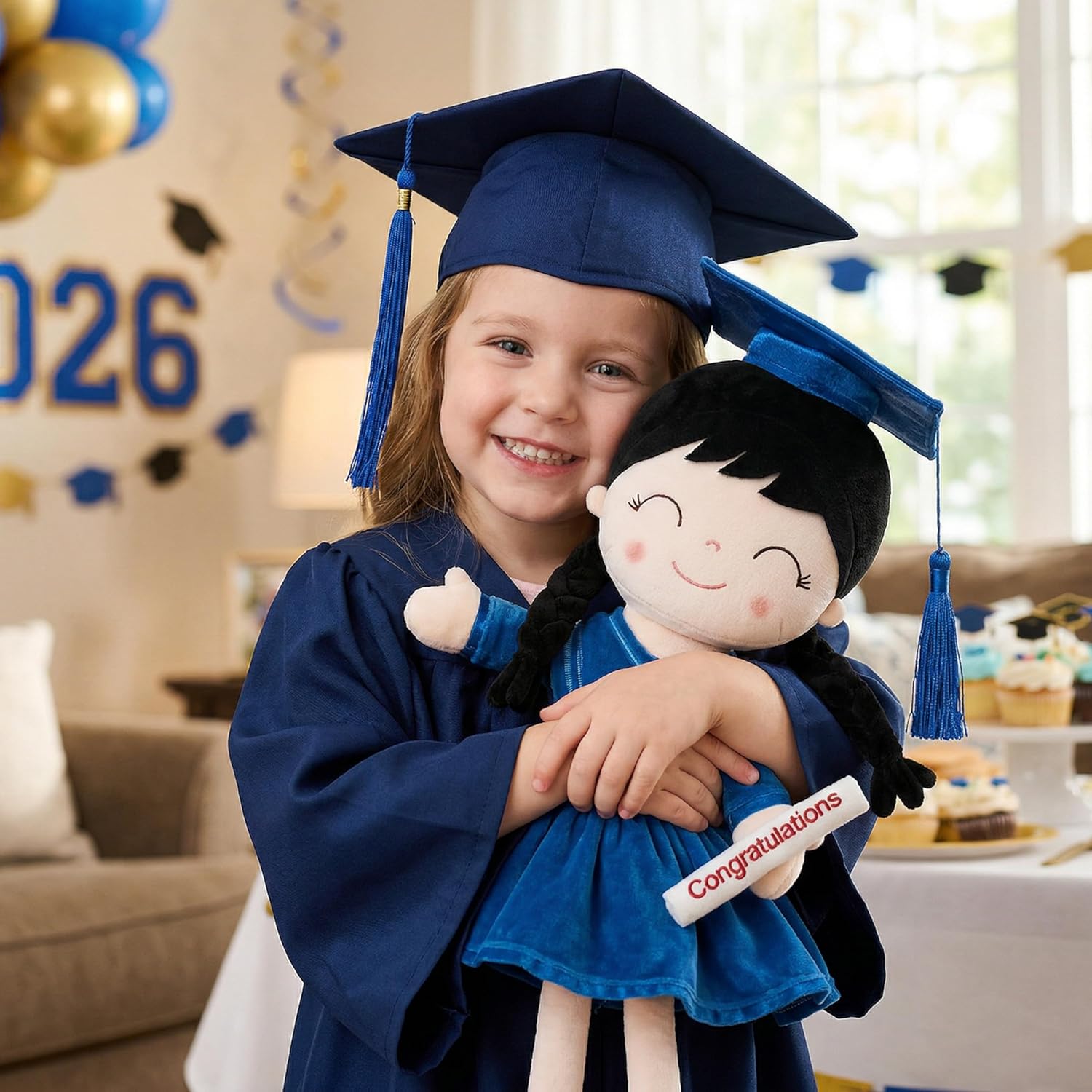 Gloveleya Baby Girl Gifts Graduation Plush Girls Dolls Congratulation Gift for Kindergarten Royal Blue 16 inch