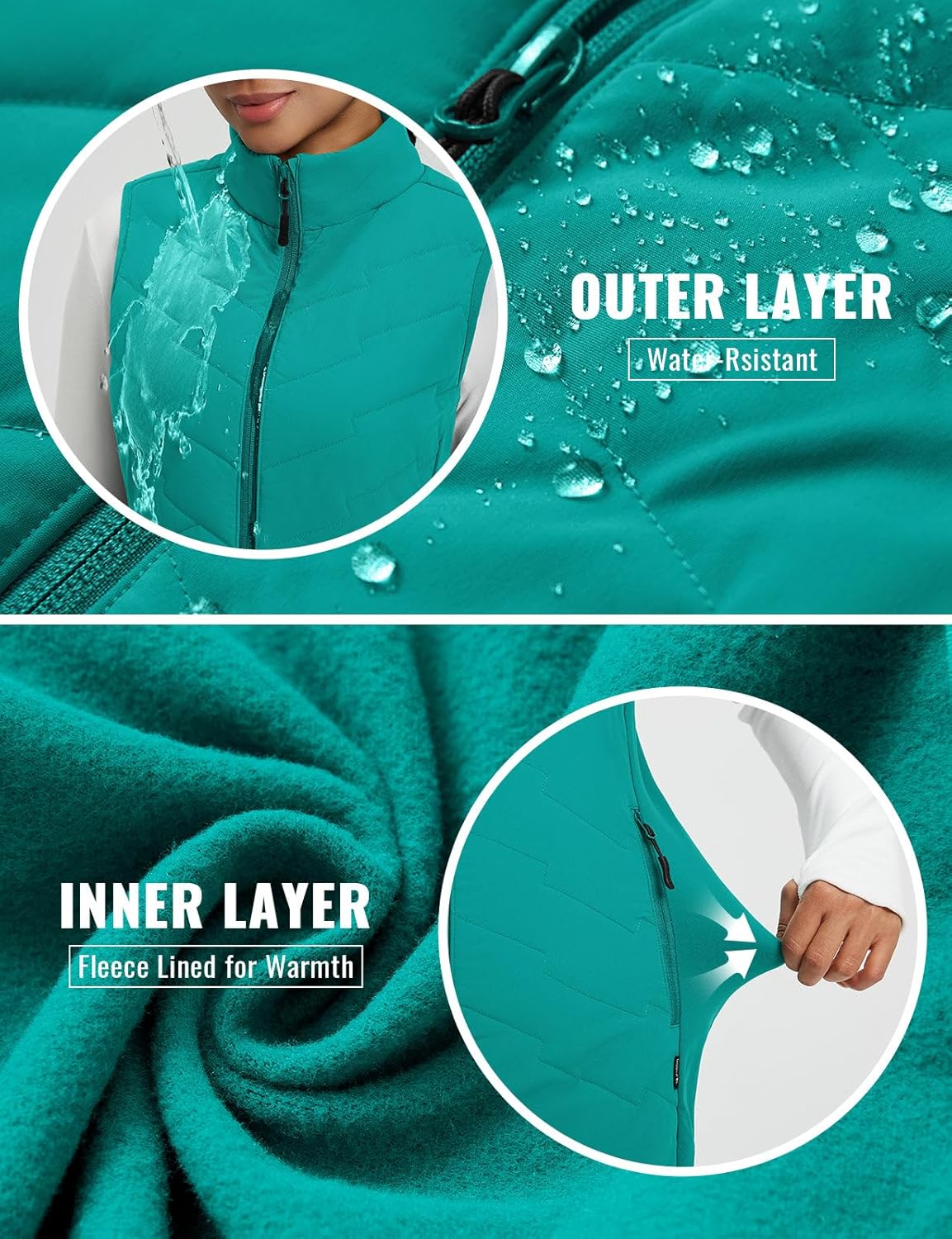 baleaf Running Vest for Women Long Puffer Fall Coat Sleeveless Jacket Outerwear Winter Warm Fleece Hybrid Lightweight - Image 5