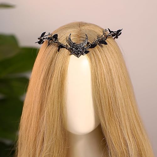 Miniatura 10 de MOSTORY Corona de elfo de luna hecha a mano  Tocado de bosque de bosque de elfos, tiara de diosa medieval, accesorio de reina para mujeres y niñas,