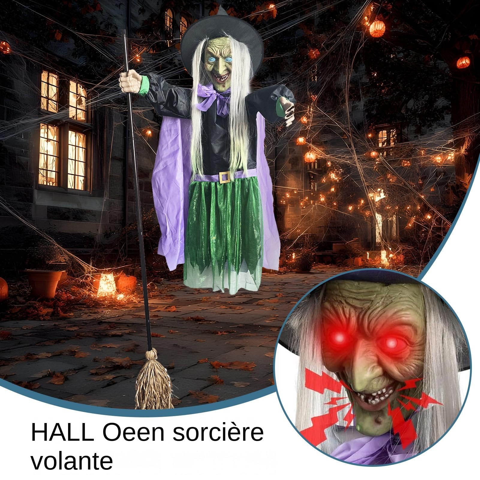 Halloweenowe Dekoracje Zewnętrzne Z Czarownicą Ozdoba Świąteczna Straszne | Dekoracje Latającej Lewitującej Czarownicy Z Przerażającym Dźwiękiem Do Ogrodu Na Trawnik Ganek Drzewo I Nawie