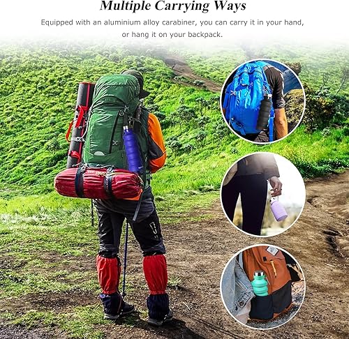 Miniatura 24 de Nefeeko Botella de agua plegable, reutilizable, sin BPA, de silicona, plegable, para viajes, gimnasio, camping, senderismo, botella de agua portátil