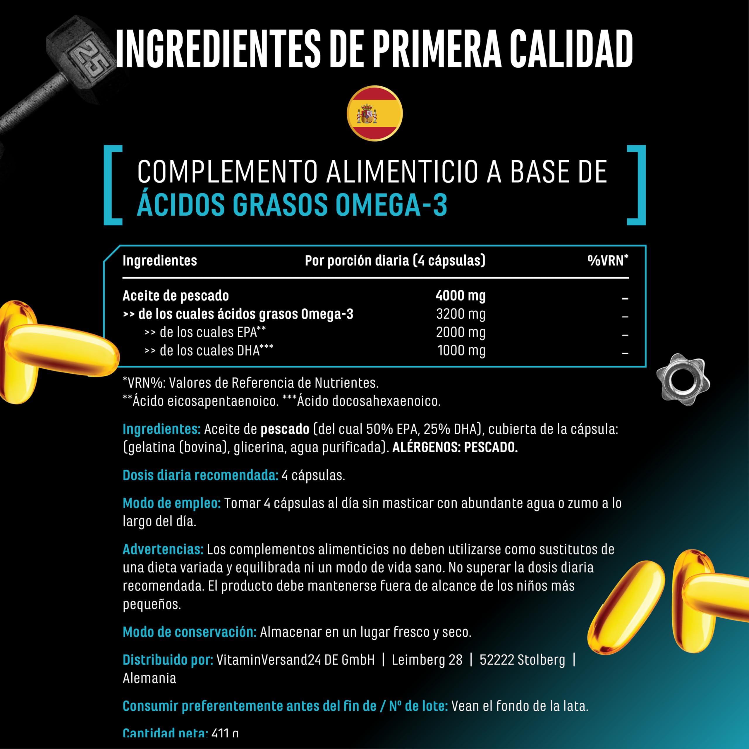 Omega 3 alta dosis 4000 mg 300 capsulas aceite de pescado 80 por ciento acidos grasos con 2000 mg epa y 1000 mg dha forma trigliceridos naturales purificado proceso avanzado