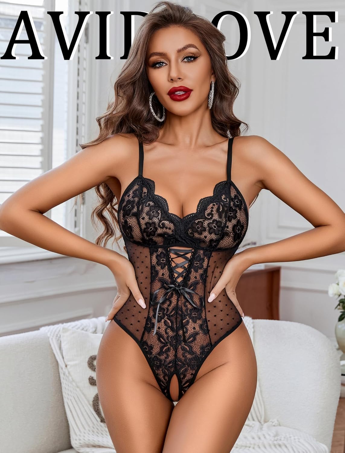 Avidlove Sexy Lingerie for Women One Piece Lingerie Deep V Teddy Babydoll Sexy Lace Bodysuit - Image 4