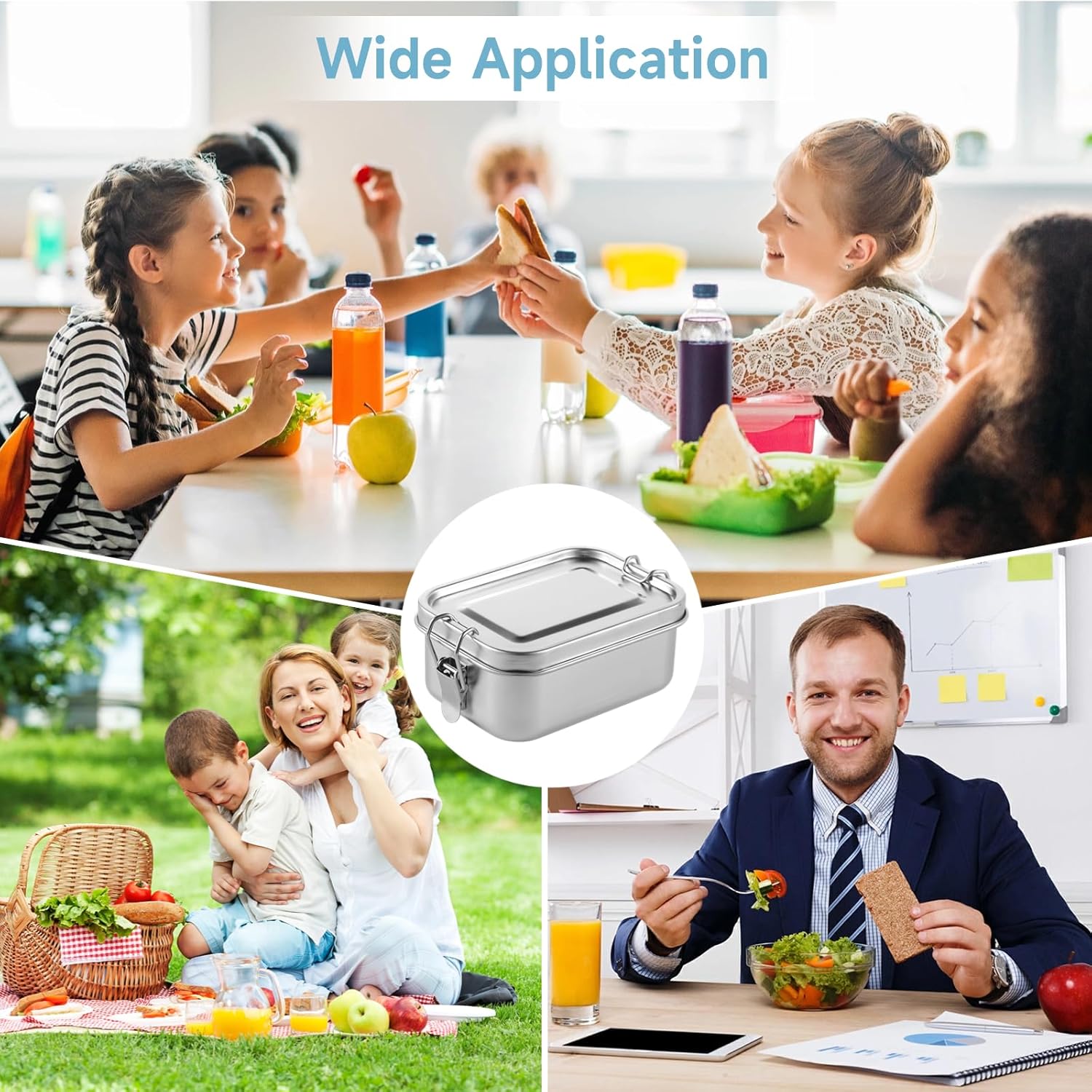 4 PCS Bento Boxes, 550 ML Stainless Steel Lunch Boxes, Food Storage Containers, Portable Metal Lunch Containers, Lockable Clips to Leak Proof, Reusable Dishwasher Safe Lunch Snack Boxes - Image 6