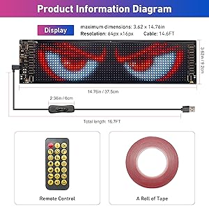 Qeeanmo Devil Eyes Light for Cars, 15"x4" Programmable Flex LED Sign, Led Eyes for Car Windshield with APP Control and Remote Controller