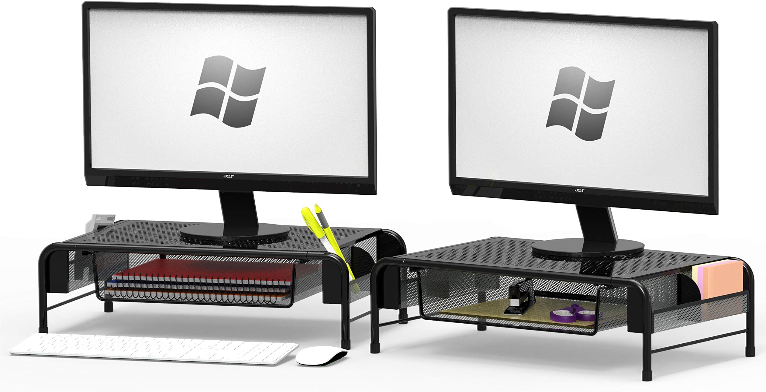 Amazon.com: MyGift USB Enabled Monitor Stand Riser - White Washed Wood ...