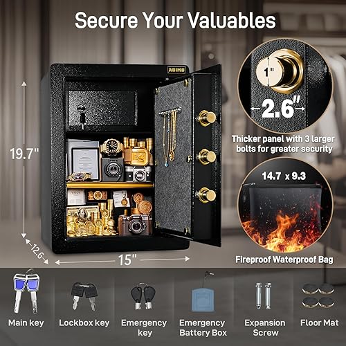 Miniatura 2 de ADIMO Caja fuerte de acero resistente de 2.1 pies cúbicos con teclado digital y cerradura de llave, armario con cerradura incorporada, caja de