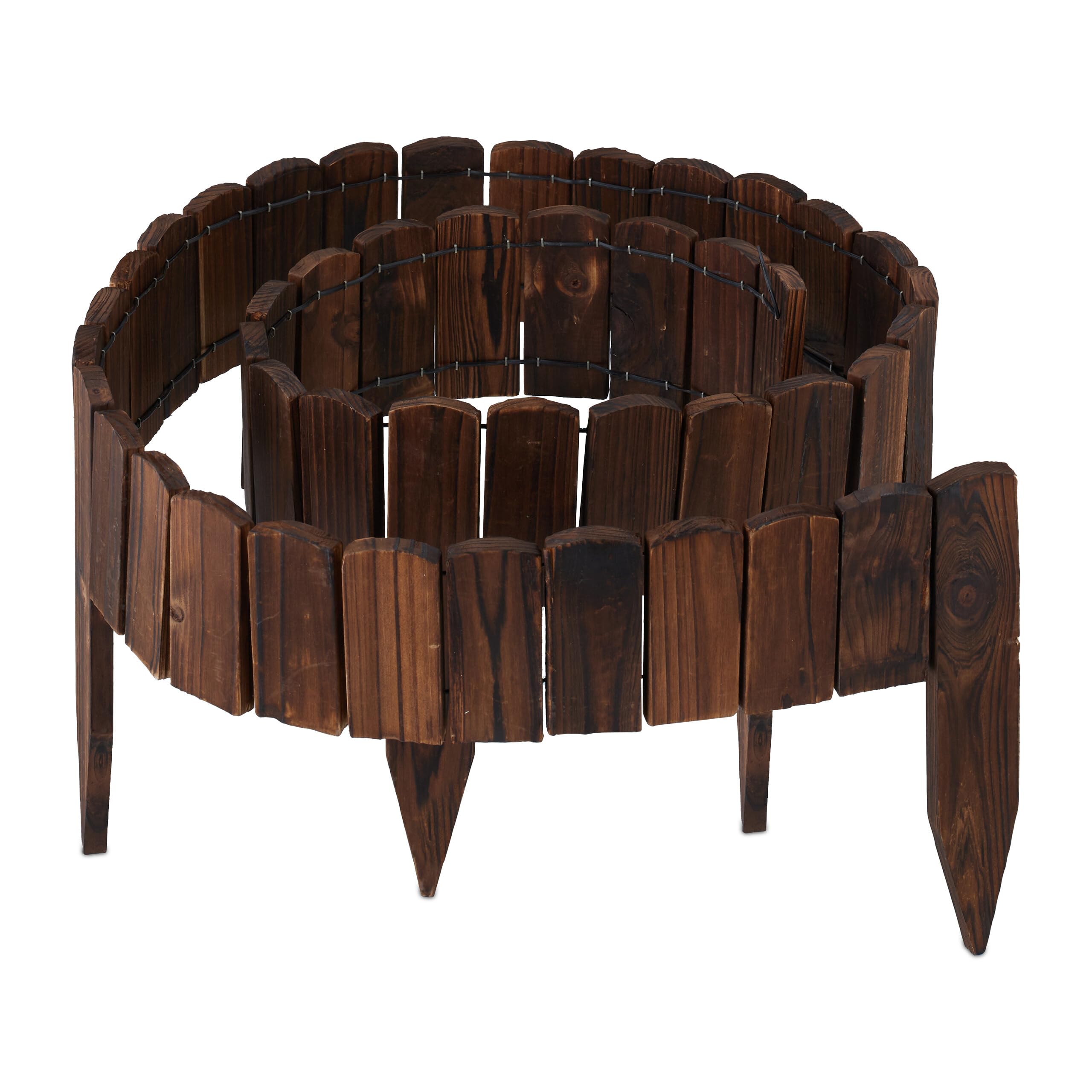 Relaxdays Beetumrandung Beetzaun zum Abstecken – Dunkelbraun, 200 cm