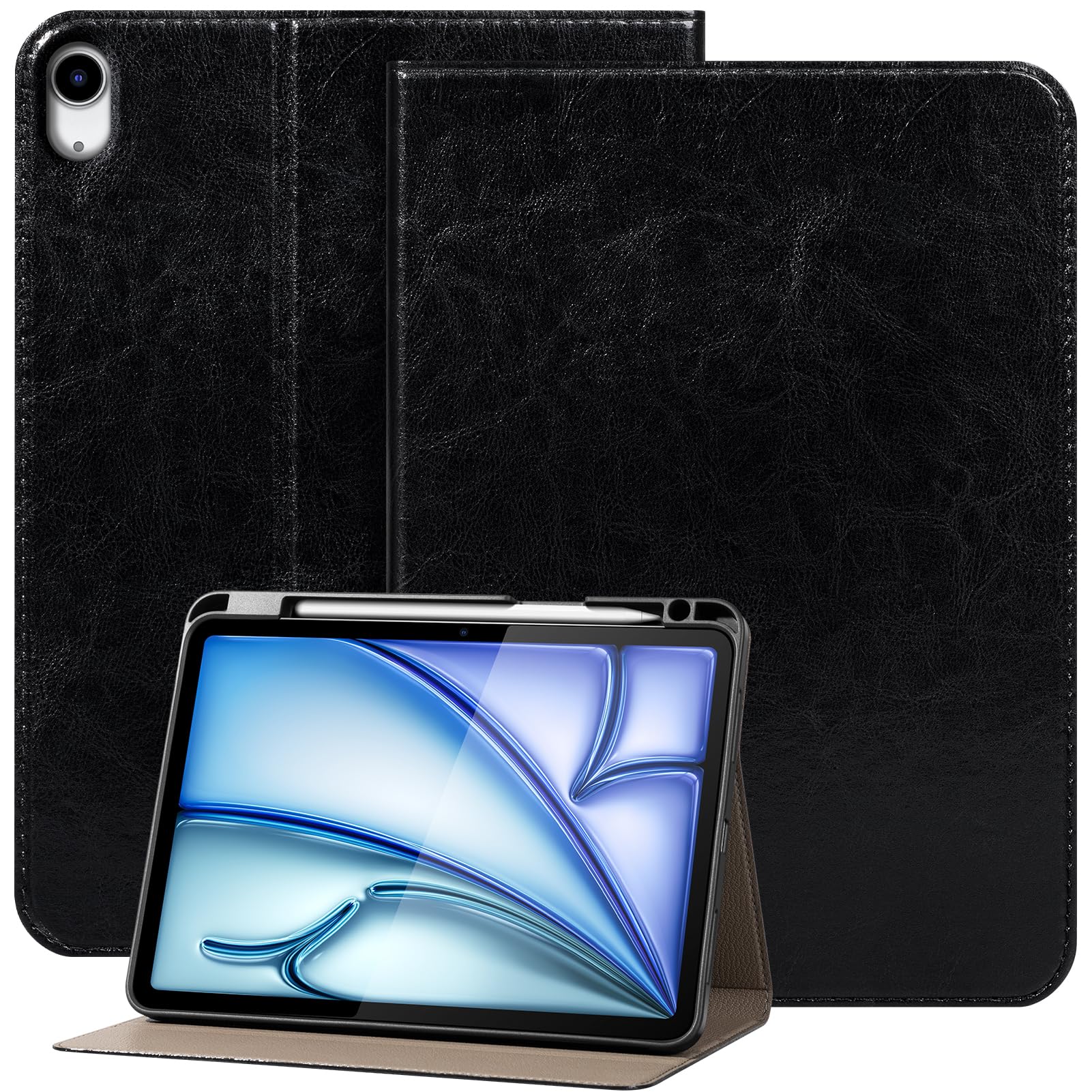 NANRUIL「対応している」2025 11世代(A16) ケース 11インチ 2022 Ipad 10世代 10.9 インチ レザー タブレットカバーケース 保ほごカバー ほごスリーブ、内蔵ペンスタンド と オートスリープ/ウェイク.ブラック