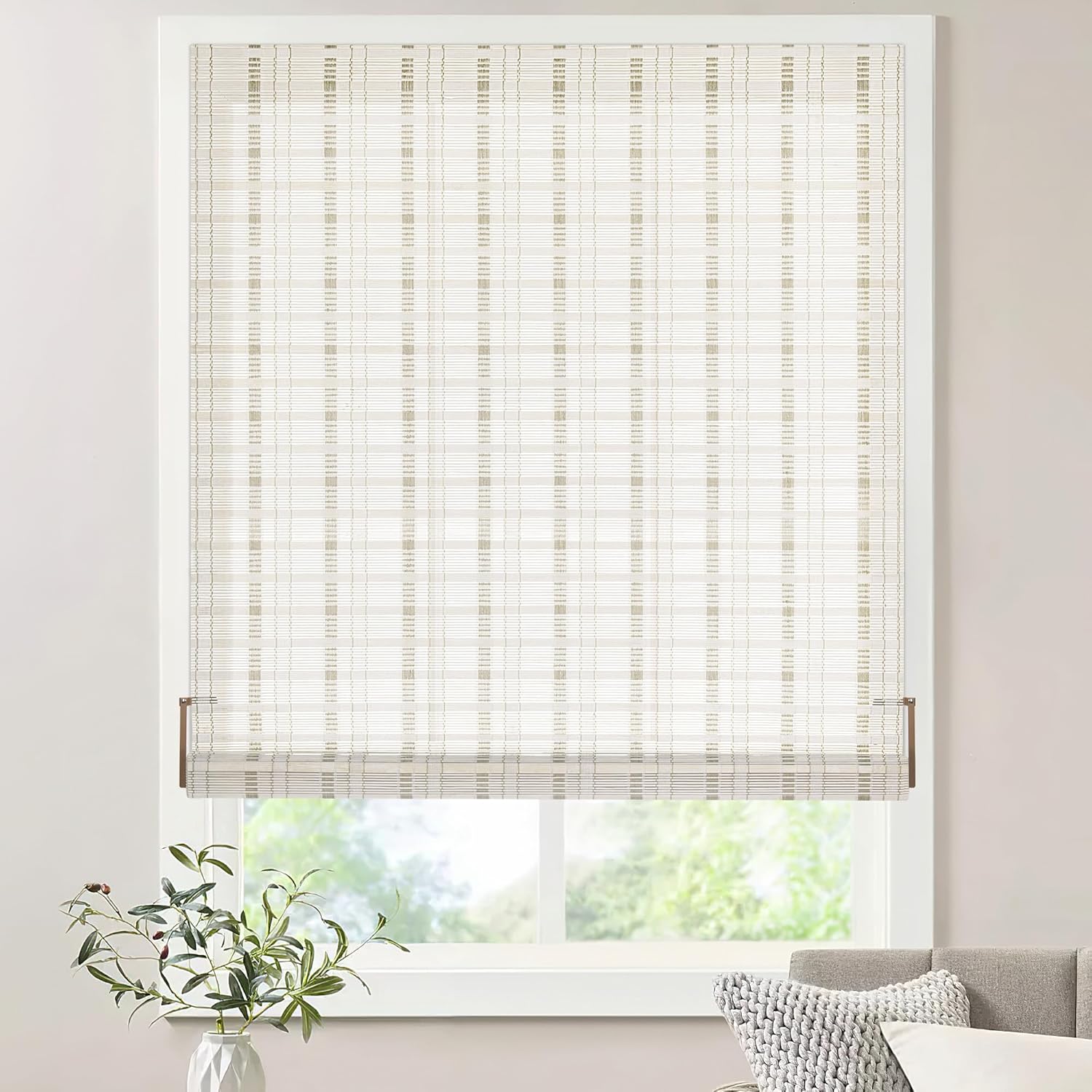 LazBlinds No Tools No Drill Bamboo Roller Shades, Cordless Bamboo Blinds, Light Filtering Roll Up Blinds for Windows, French Door, Porch or Patio, 23'' W x 64'' H, Whitewash B Whitewash B 23'' W x 64'' H
