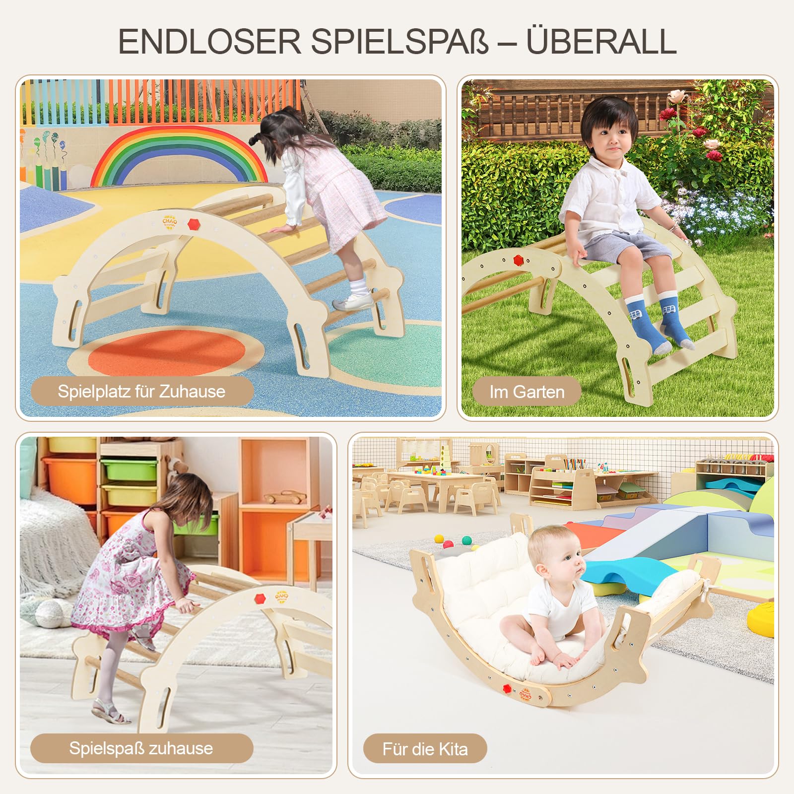 Kletterbogen 2-in-1 Montessori Bogenwippe mit Kissen – Kletterspielzeug für Kleinkinder, Sensoriktisch und Klettergerüst