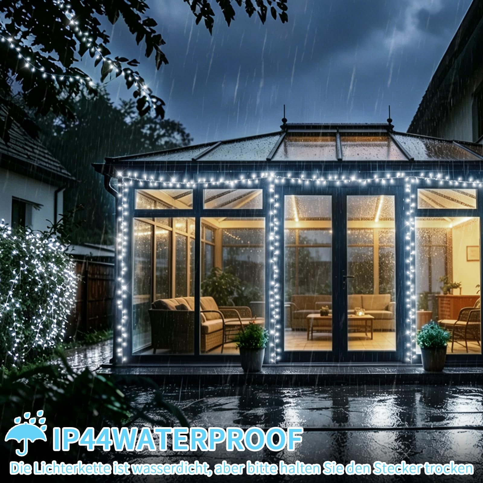 42m 1400 LED Lichterkette Außen Weiß Lichterkette Outdoor Wasserdicht 8 Modi mit Fernbedienung und Timer, Lichterkette Innen für Party Hochzeit Ostern Garten Balkon Weihnachtsbaum deko