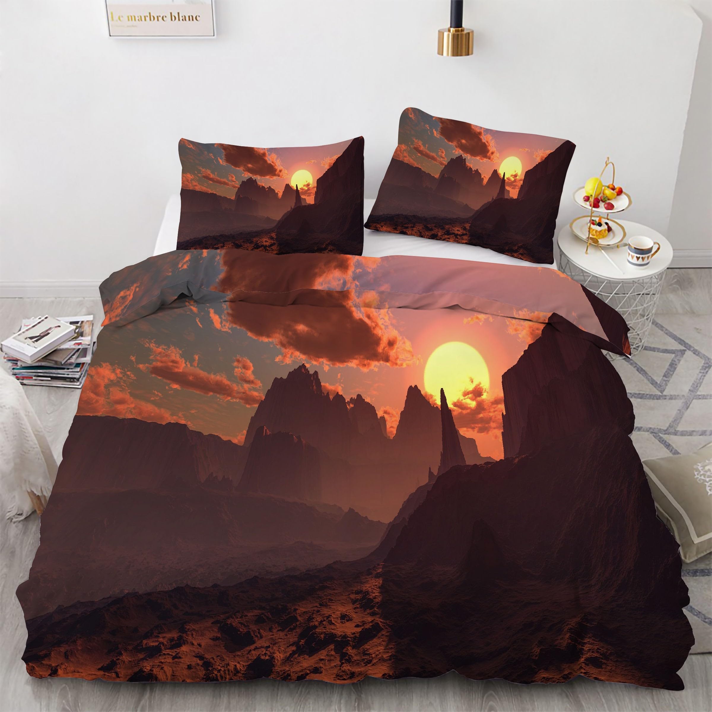 Housse de couette 160x200 nuages et coucher de soleil avec 2 taies d'oreiller en microfibre Kg3705