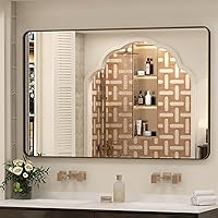 Vista 66 de Espejo rectangular para pared de baño de 20x30 pulgadas con marco negro mate, espejo de tocador con esquinas redondeadas, espejo de baño de metal