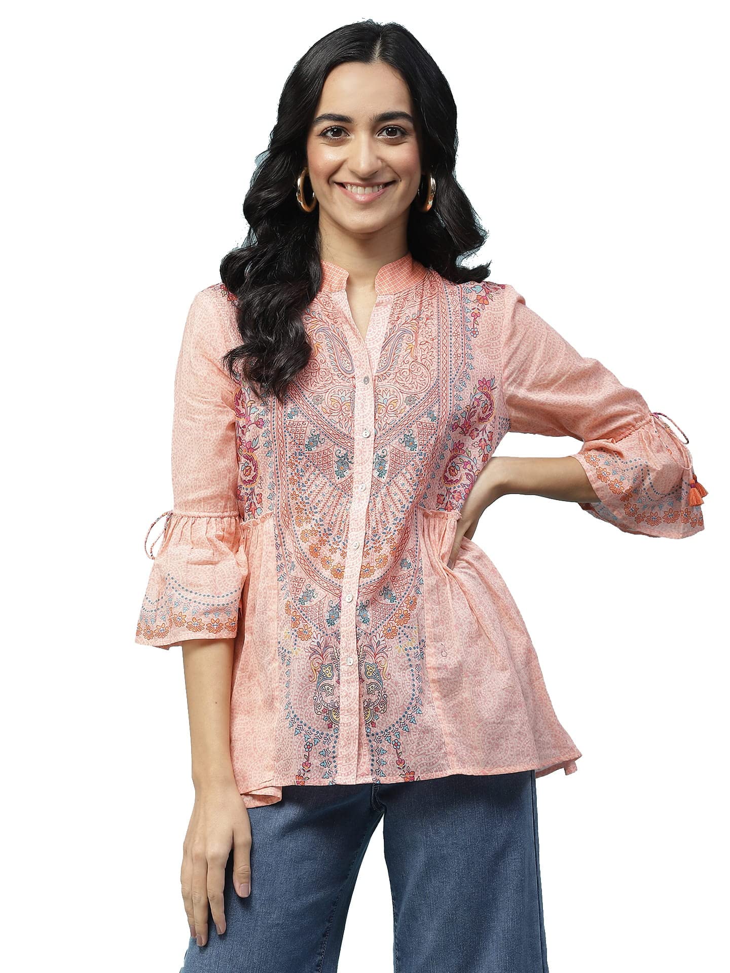 Aarke Ritu KumarPeach Floral Printed Kurti