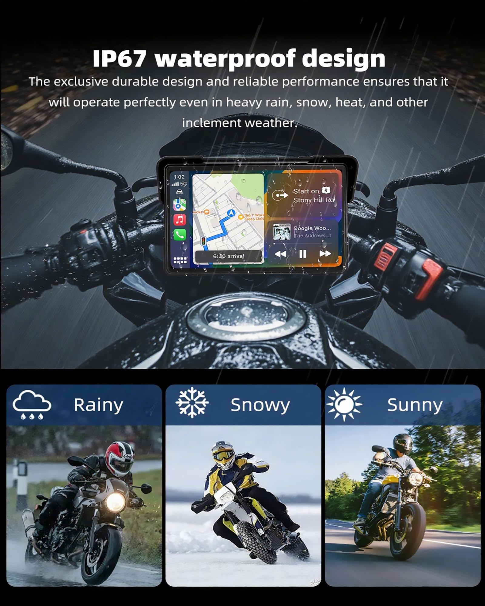 Jansite Carplay Moto per BMW Moto 7 Pollici Navigatore Moto Schermo Assistenza Senza Fili CarPlay e Android Auto, Navigatore per Mo.to con Bluetooth, IP67 Impermeabile, Navigazione GPS Siri/Goo-gle