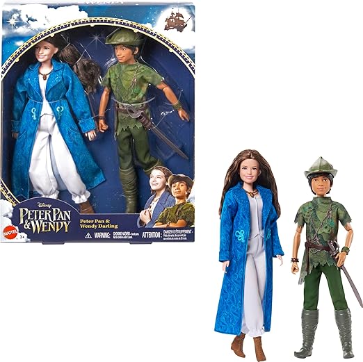 Mattel Disney Movie Peter Pan & Wendy Toys, Peter Pan and Wendy Darling Fashion Dolls Inspired by Disney’s Peter Pan & Wendy, For Kids
