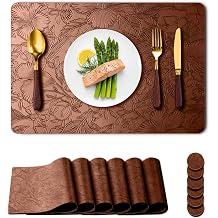 Placemats Set of 6,Waterproof Heat Resistant Faux Leather Place mats