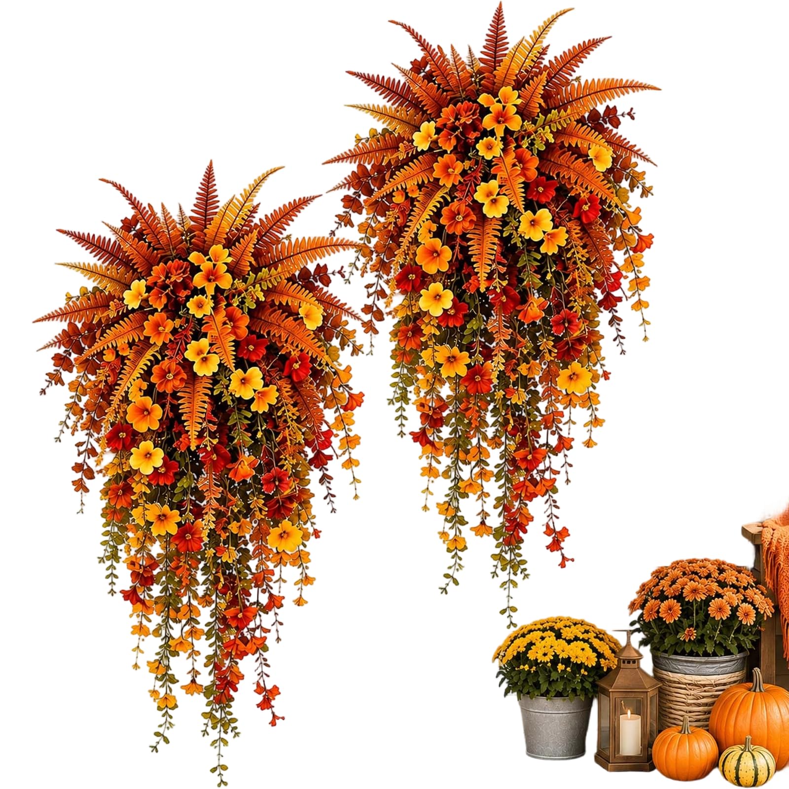 Artificial Fall Harvest Hanging Basket, Artificial Hanging Flowers (2PC)