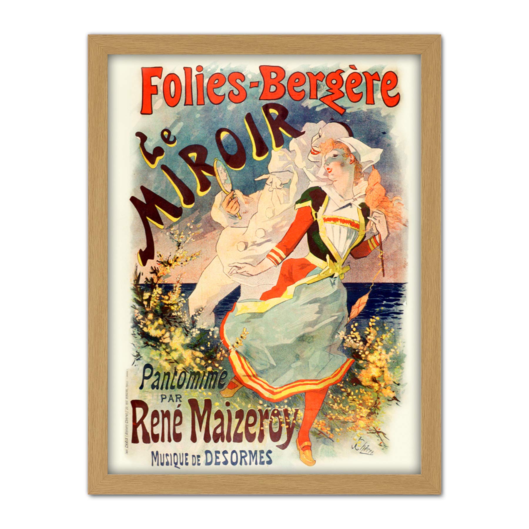 Cheret Folies-bergere Mirror Nouveau Advert Artwork Framed Wall Art Print 18X24 Inch