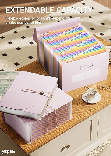 Miniatura 3 de ABC life Organizador de archivos de acordeón de 26 bolsillos, carpeta de archivos expandible, organizador mensual portátil de recibos de impuestos,