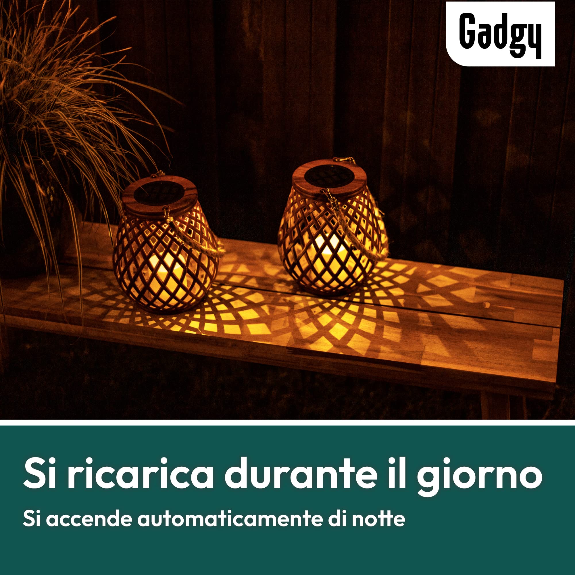 Gadgy Set di 2 lanterne solari in rattan, lampade a LED impermeabili per giardino, balcone e tavolo - Luci decorative alimentate a energia solare
