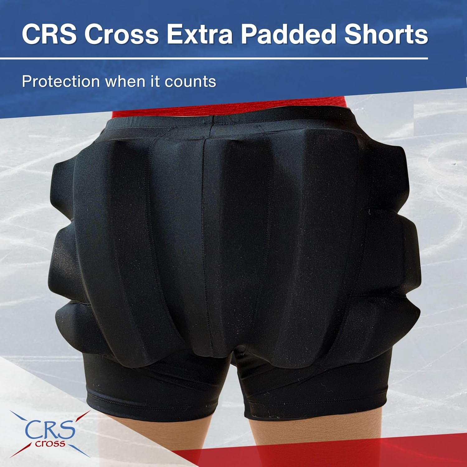 CRS Cross Extra Thick Padded Figure Skating Shorts. Double Thickness Crash Pad Pants for Roller, Inline, Ice Skating. Fall Impact Protection for Butt, Hips, and Tailbone (1.5 inch Thick Pads)