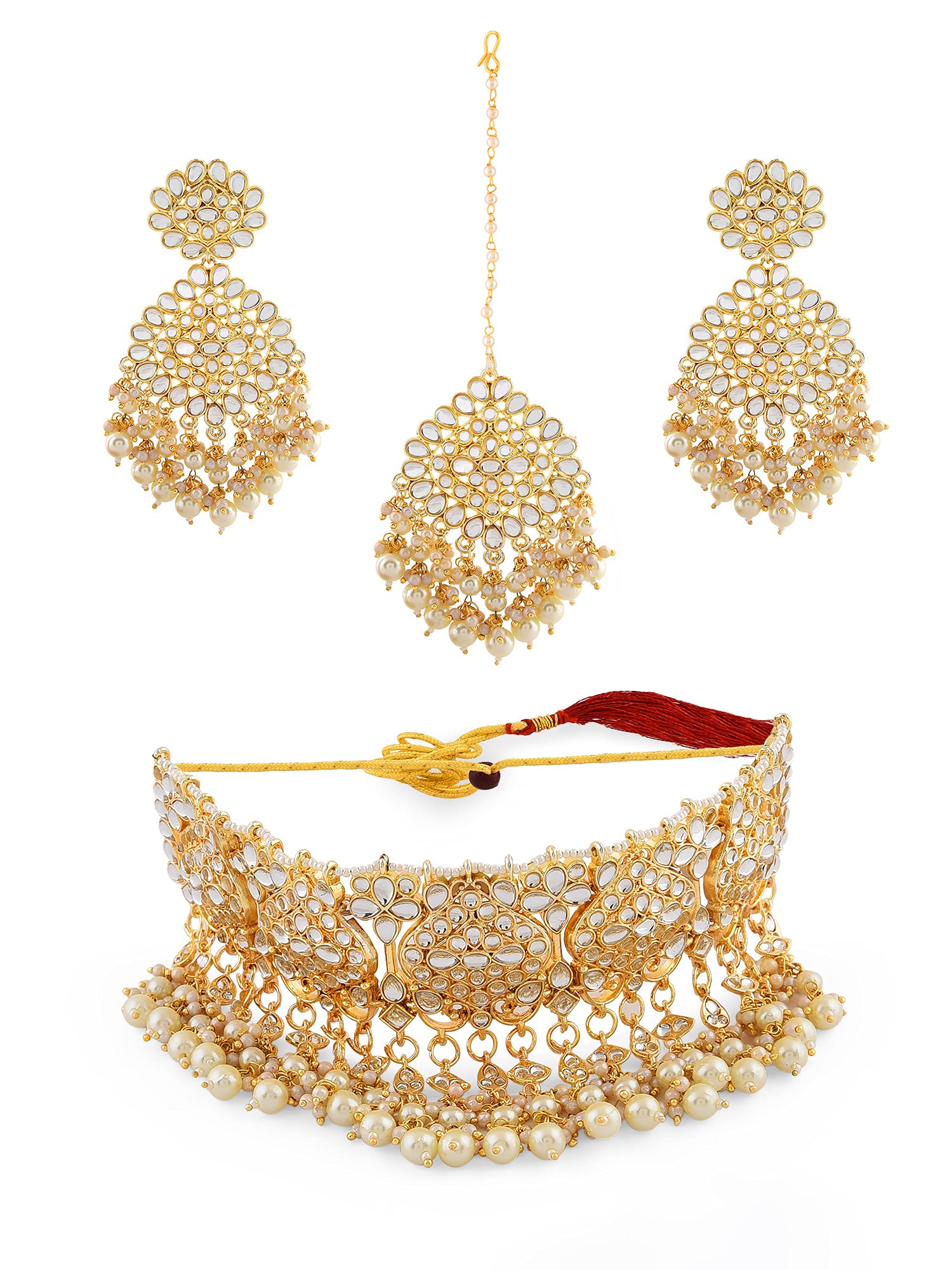 ZAVERI PEARLS Gold Tone Kundan Choker Necklace Earring & Maangtikka Set For Women-ZPFK11240 (B09GNJF3W3) Amazon Price History, Amazon Price Tracker