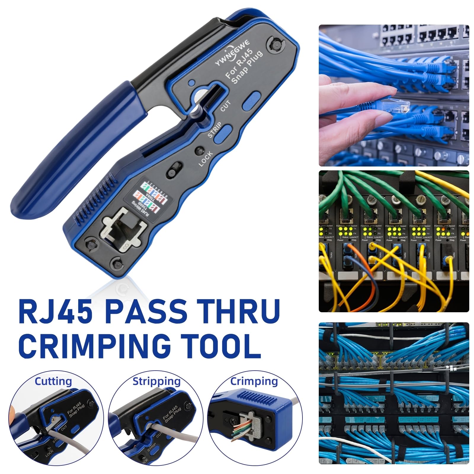 Kit de herramientas de crimpado RJ45 para pasar a través de Ethernet Cat6 Cat6a Cat5e con 20 conectores Cat6 de paso, 1 alicates de corte de alambre, 1 mini pelacables y 1 probador de cable de red